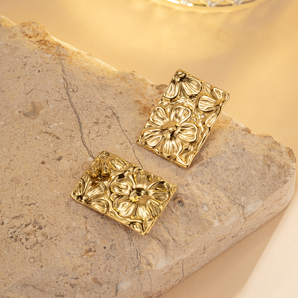 Cercei retro francezi pentru femei, placați cu aur, cu pliuri geometrice, atmosferici, Premium Sense_voghion.com