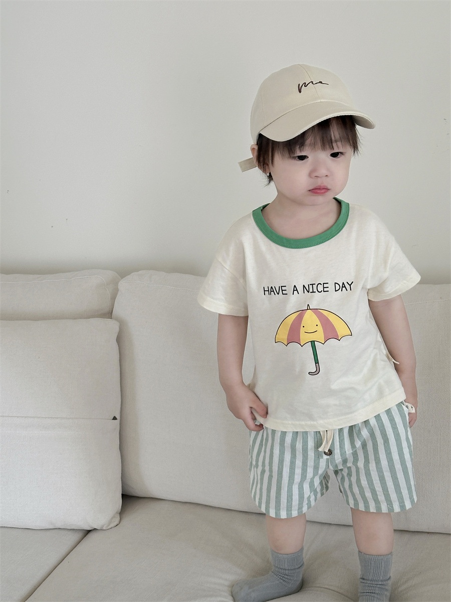 Niños camisetas de manga corta con pantalones cortos rayados, ropa de verano delgada coreana para niños, ropa de verano 2026 ropa de verano bebé image 5