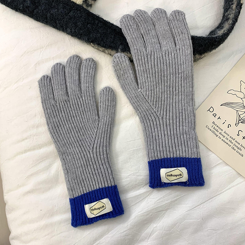Guantes de punto para mujeres otoño y invierno nuevos guantes de dedo coreanos salvajes de color de montaje al aire libre guantes de dedo calientes