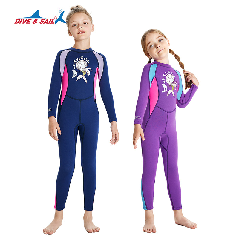 New Children's Warm Swim Suit 2.5MM Long Sleeve One-piece Diving Suit for Girls Swimming Snorkeling Thick Surf Diving Suit