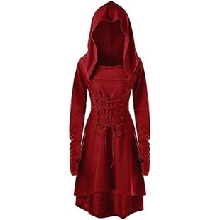 Ebay Amazon European and American Foreign Trade Explosions Women's Solid Color Holiday Performance Dress Long Sleeve Hooded Strap Dress