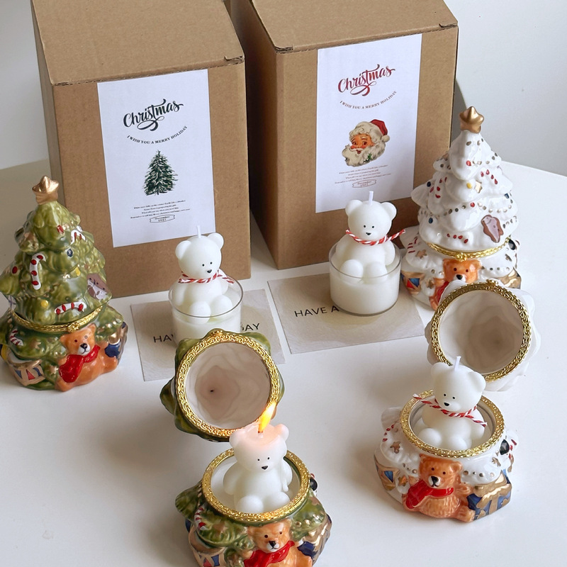 クリスマスツリーキャンドルセラミッククリスマスクマキャンドル香りキャンドルイン写真小道具誕生日クリスマスギフト|undefined