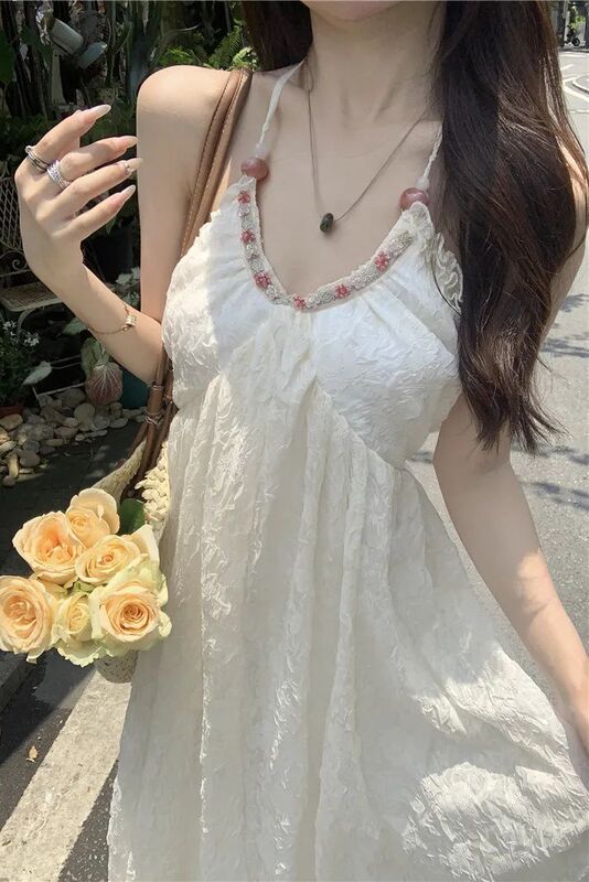Pure Desire Backless Halter Neck Strap Dress Set for Women, Summer Vacation Dopamine Outfit, High-End Long Dress Pure Desire Backless Halter Neck Strap Dress Set for Women, Summer Vacation Dopamine Outfit, High-End Long Dress