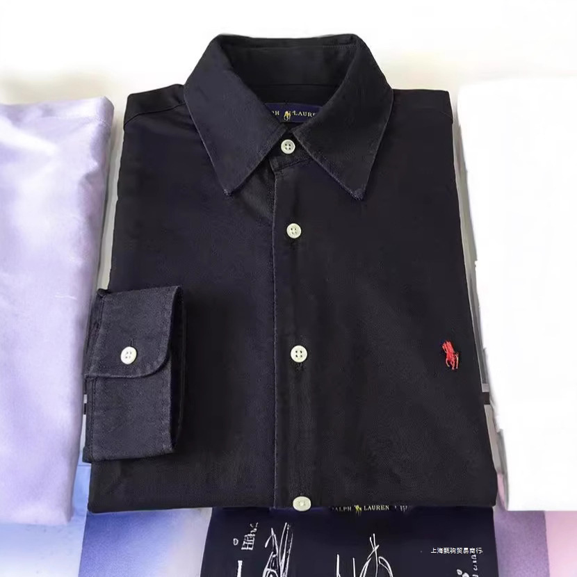 2212#纯棉马标拉fu劳伦刺绣外贸长袖衬衫男翻领T恤跨境男装POLO衫