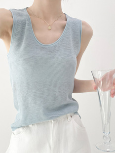 Blue knitted vest, breathable light and thin tank top, slim fit