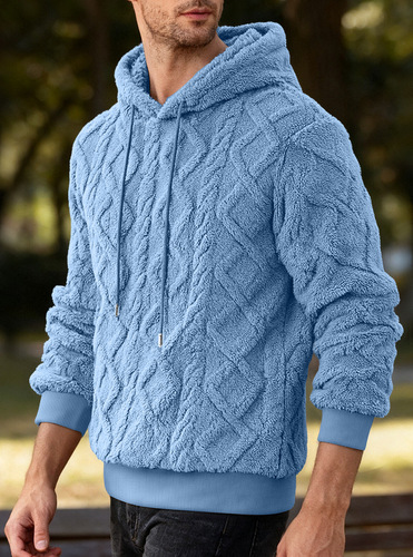 Men's Hooded Sweatshirt for Autumn and Winter, Loose Pile Fleece Casual Apparel, Padded, Floral Print, Crew Neck Sweatshirt