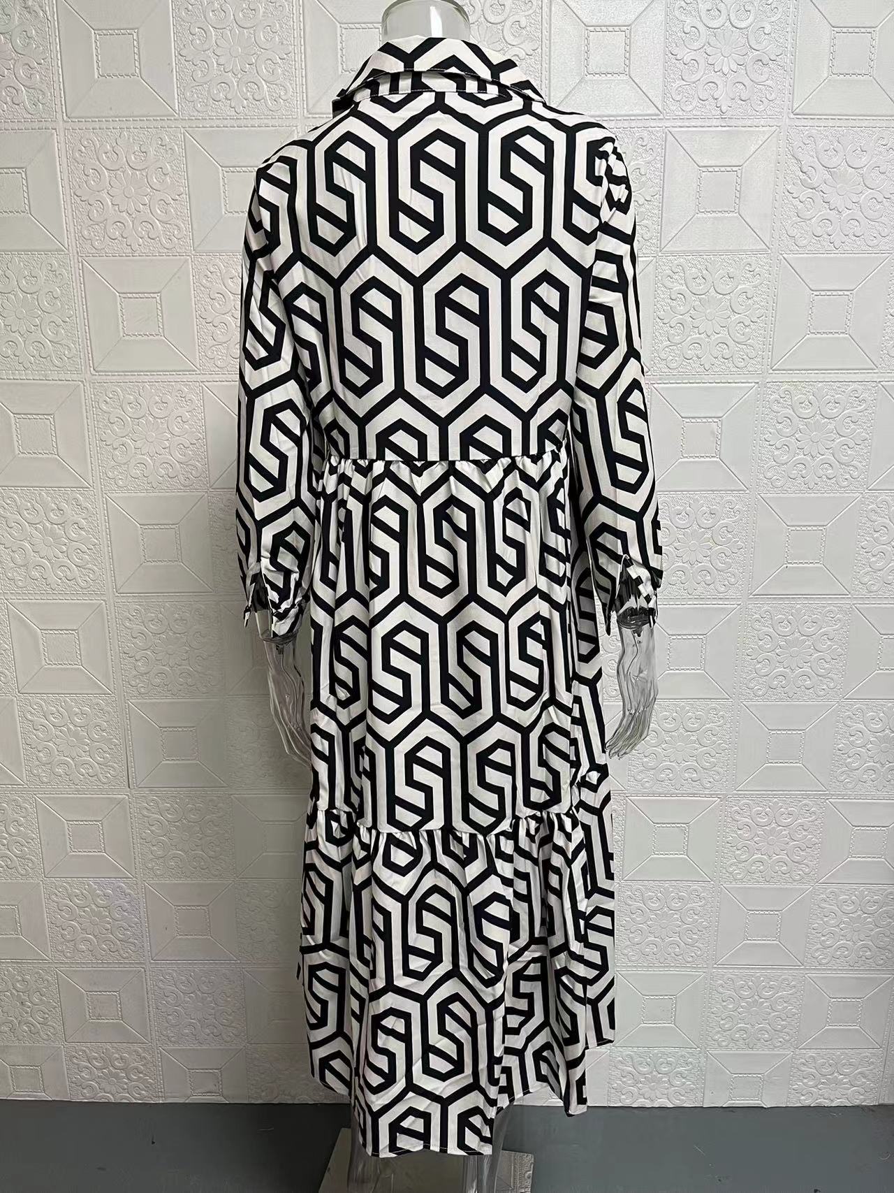 Frau Normales Kleid Strassenmode Ablehnen Drucken Lange Ärmel Geometrisch Maxi Langes Kleid Ferien Täglich display picture 7