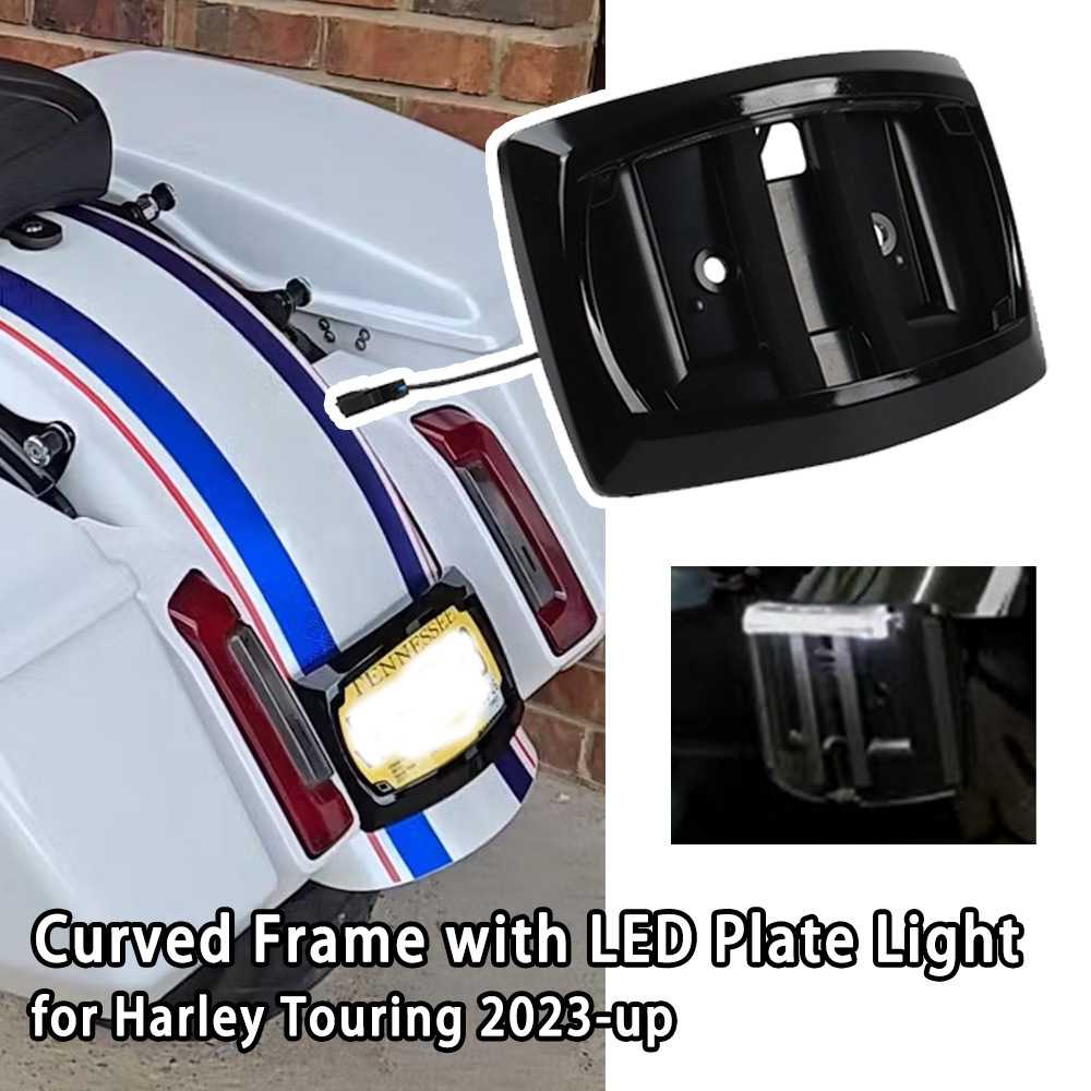 Motorcycle License Plate Frame for Harley 24 Models Glide License Plate Holder with Light Black Chrome Two Colors Available