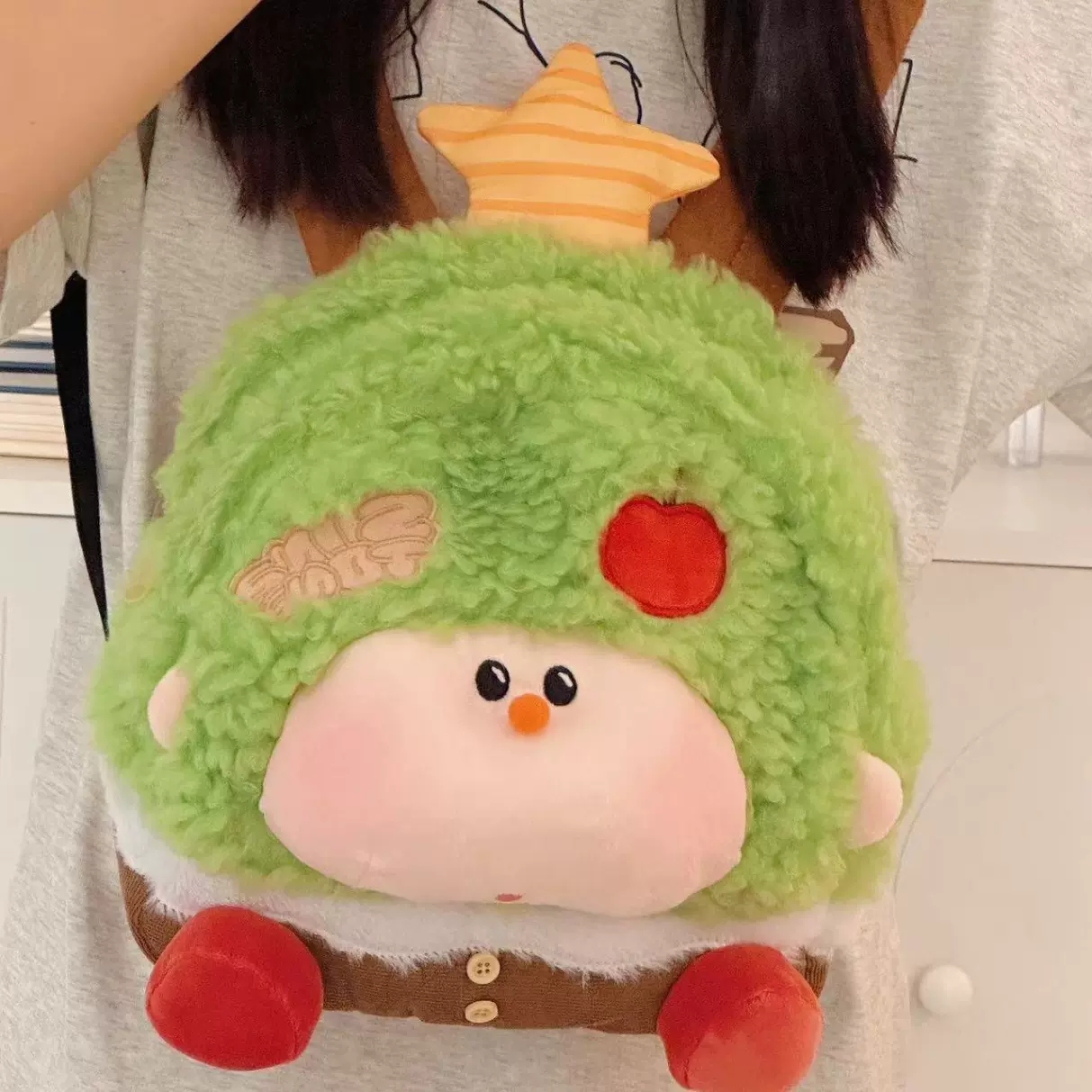苹果树双肩包ins日系港风丝绒背包卡通包少女心书包玩偶卡通包潮