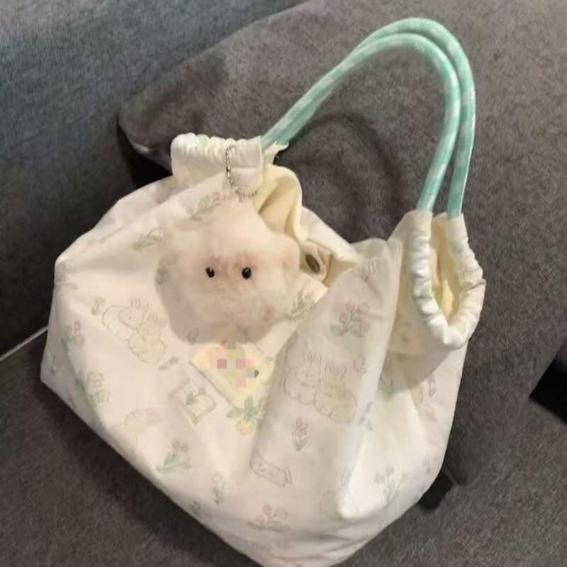 New Arrival Printed Cute Rabbit Shoulder Bag Female Student Korean Style Canvas Bag Large Capacity Handbag General Bag