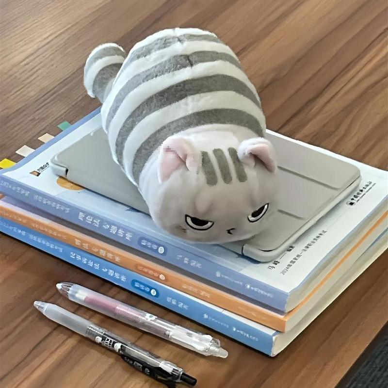 小红书同款小灰猫毛绒笔袋圆滚滚可爱文具袋软乎乎大容量收纳袋|undefined