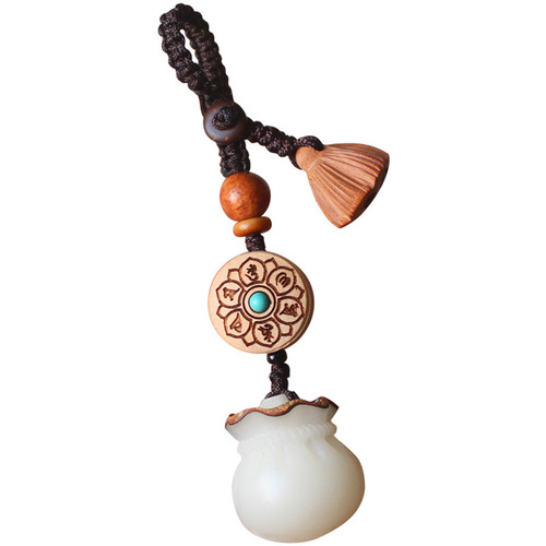 Handmade Woven Rosewood Carving Buddha Bag Car Key Holder Pendant Creative Money Bag Phone Chain Hang Tag Couple Keychain