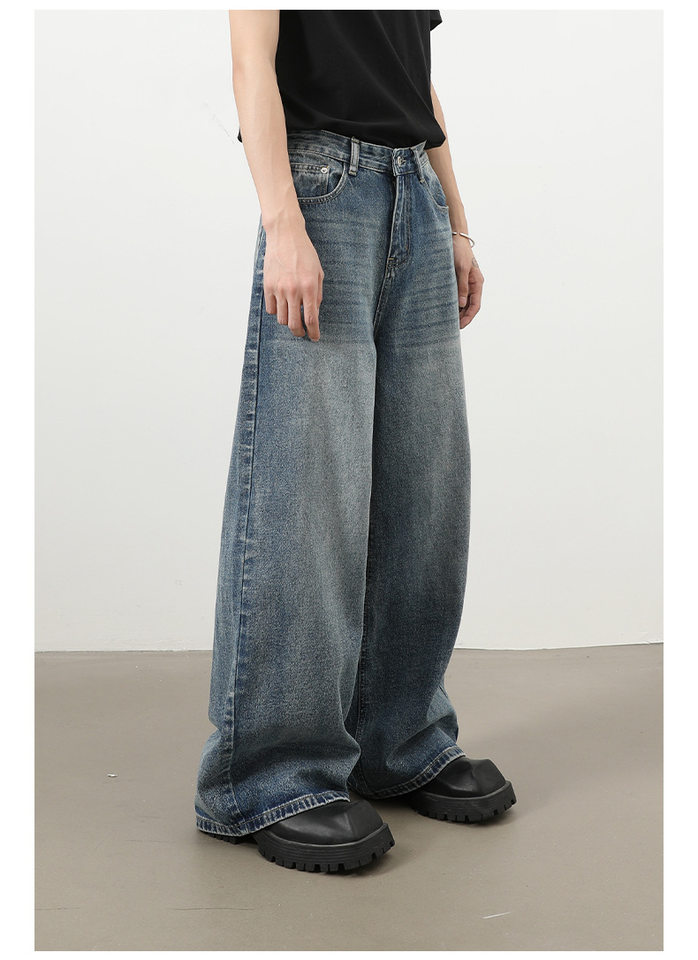 Quần jeans nam ống rộng phong cách Hàn Quốc đơn giản cơ bản đi làm đa năng — màu xanh chi tiết 8