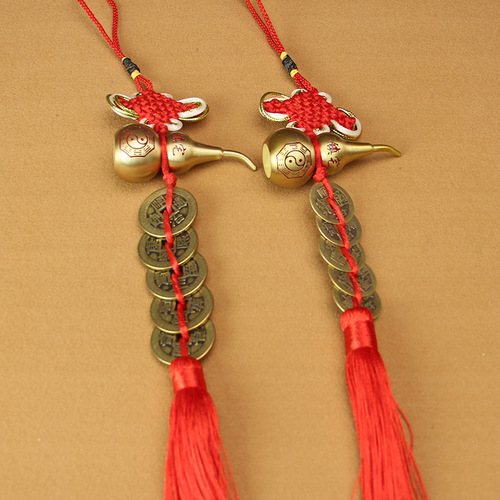 Brass gourd car pendant car pendant room door head pure copper hollow Fulu pendant lucky tassel Chinese knot