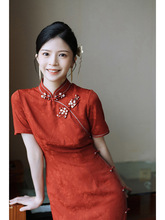 1027春季新款女装精致改良旗袍新中式国风红色立领盘扣连衣裙