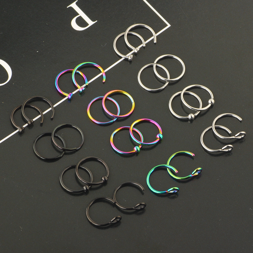 Stainless Steel Nose Ring Lip Ring Earring Set - Geometric Style Body Piercing Jewelry detail image 10