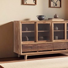 侘寂风实木餐边柜中式老榆木储物柜客厅边几茶水柜做旧茶具整理柜