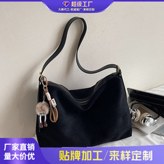 跨境麂皮绒包包女大容量2025新款秋冬季豹纹磨砂斜挎包通勤托特包