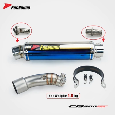 Motorcycle exhaust pipe CB500SF modified mid-tail - blued-steel-barrel-middle-and-tail-sections-60mm-without-heat-protection-plate