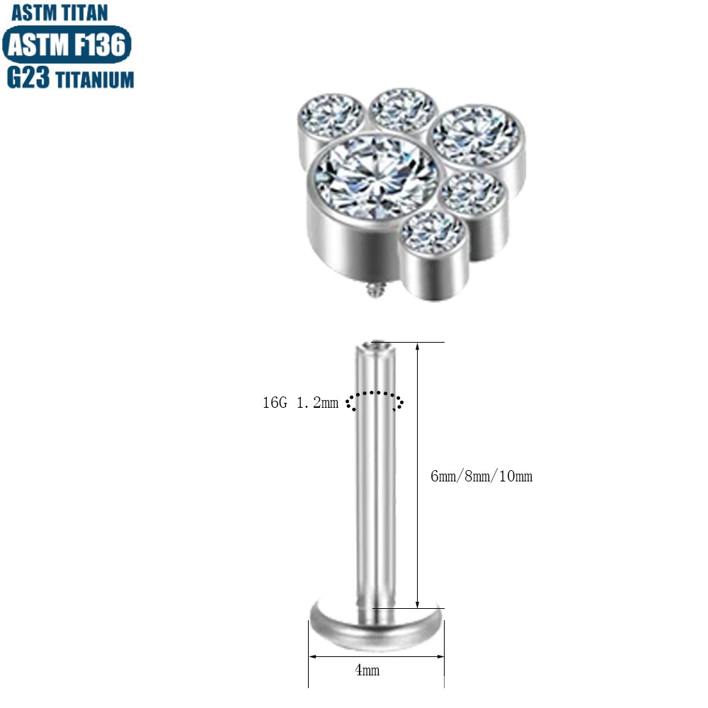 16G labret stud size and finish detail