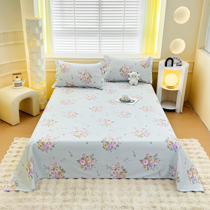 クラスA母子グレード綿100%プリント純綿ベッドシーツ小さな新鮮な学生ベッドシーツパッド寝具3点セット|undefined