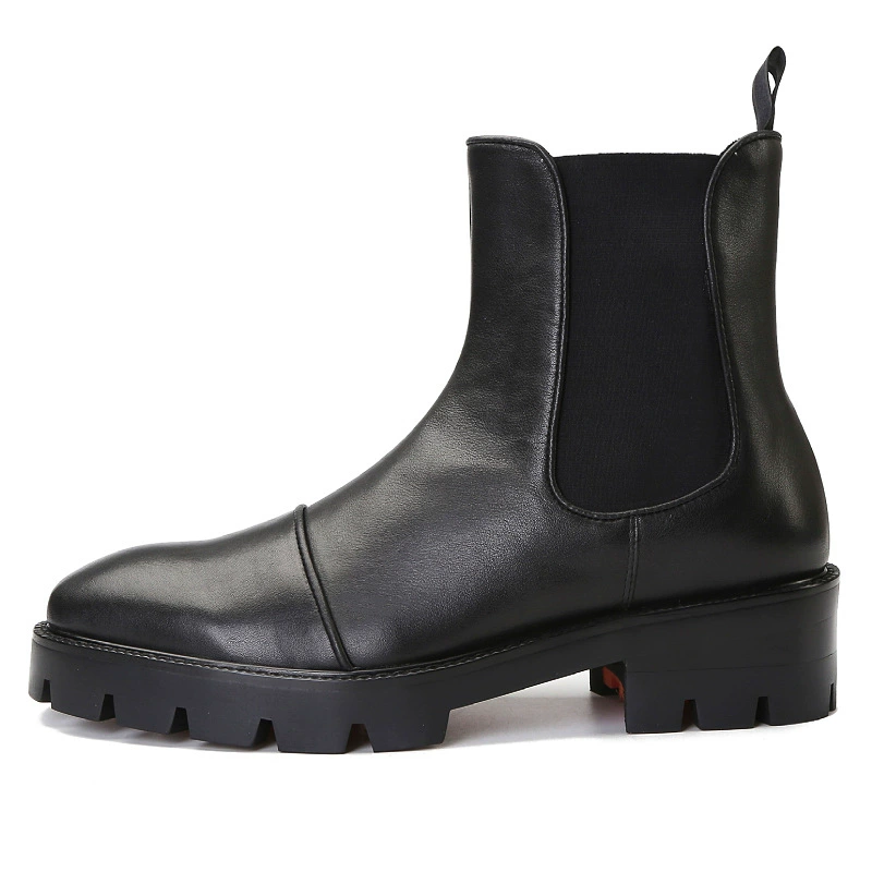 Кожаные Ботинки Челси с квадратным носком, ботинки из натуральной кожи, мужские осенне-зимние короткие ботинки в британском стиле, модные мужские ботинки на платформе с приглушенной кексы
