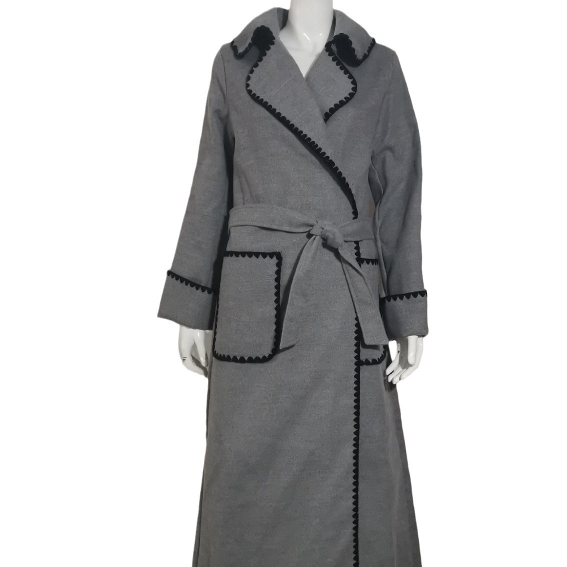 Women's Clothing autumn and winter windbreaker temperament commuter coat shell embroidered lapel women's lace up double sided woolen coat_voghion.com