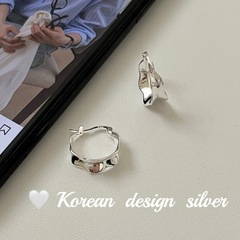韩国ins博主同款亮银饰品 S925纯银不规则素圈耳环简约小众设计女