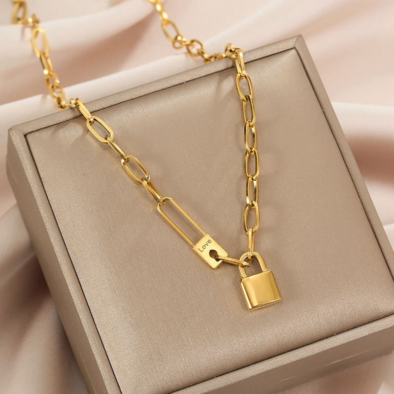 Holiday Occasion Titanium Steel Material Streetwear Lock Titanium Steel Plating Pendant Necklace