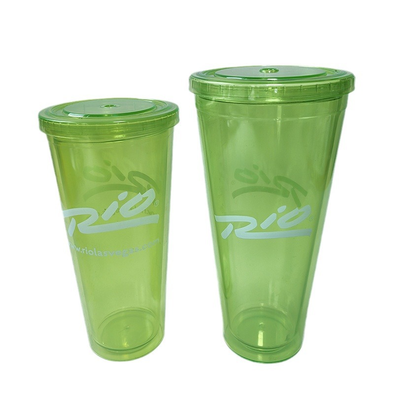 Taza de paja de plástico de doble capa transfronteriza de 24oz tarjeta de inserción de brillo Taza de bebida de 32oz Taza recta de gran capacidad con logotipo