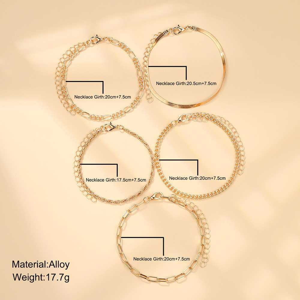 new thick chain personalized bracelet creative simple multi-layer snake bone chain bracelet suit 5-piece set_voghion.com
