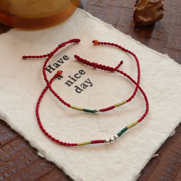 All-over S925 silver bead red string bracelet, good luck charm for the zodiac year, Chinese style, finely crafted, high-end, simple gift for couples
