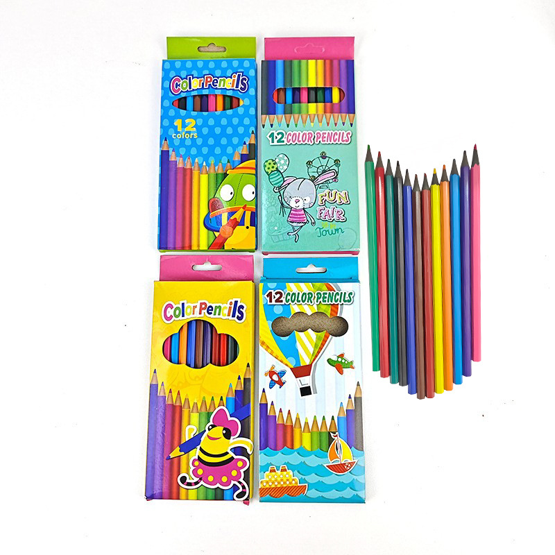 Juego de lápices de colores 12 colores 6 colores niños estudiantes pintura color plomo al por mayor caja de dibujos animados graffiti lápiz