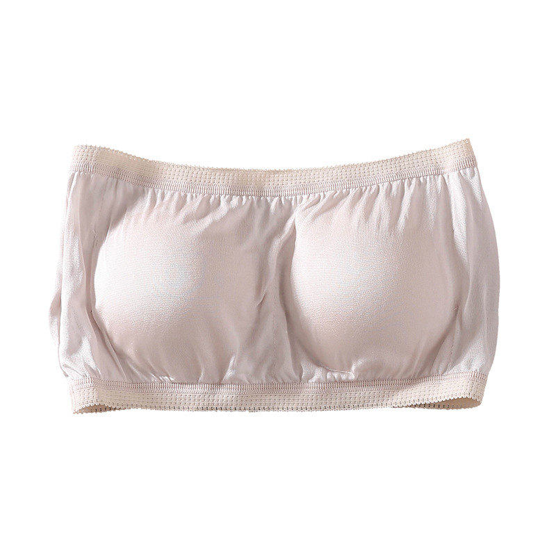 Summer New Style Silk Tube Top for Women with Breast Pads, Strapless, Smooth, Wrap-Around Chest, 100% Mulberry Silk Anti-Exposure Underwear