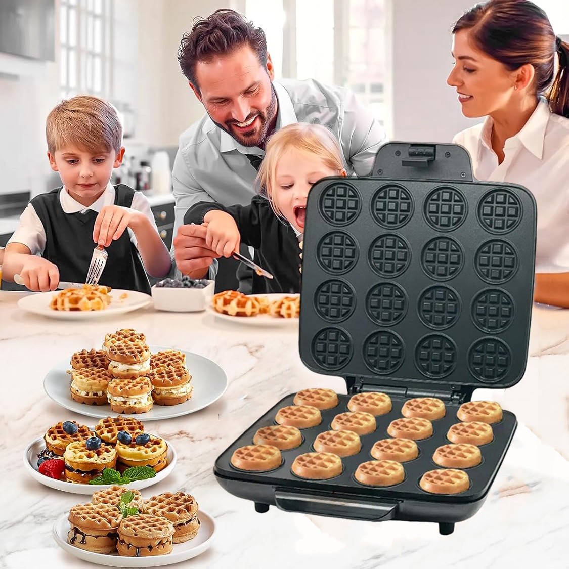 16 agujeros transfronterizos de la máquina de waffles mini máquina de waffles pequeña máquina de galletas de desayuno