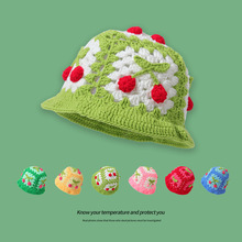 显脸小甜美可爱网红同款帽子ins樱桃渔夫帽纯手工编织针织毛线帽