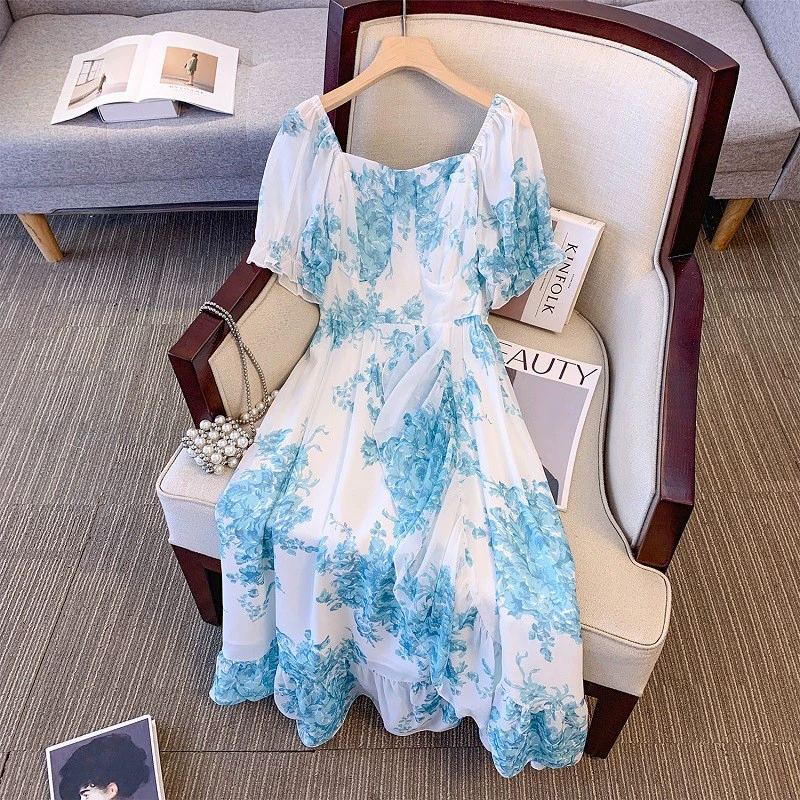 Dress Transformer chiffon, pullover lined, plus size 2XL–6XL, sky blue