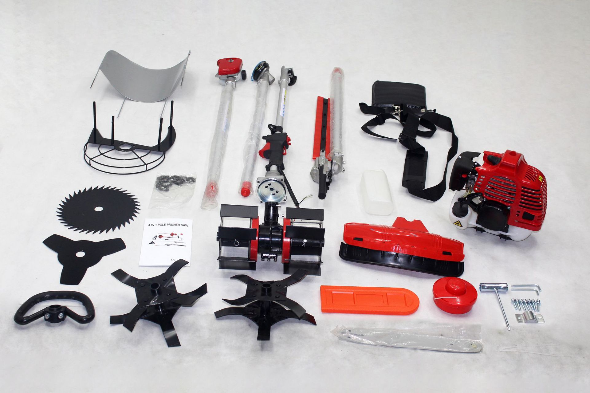 Cortadora de césped multifuncional a gasolina KJ, sierra para ramas altas, cortasetos, máquina pequeña multifuncional para el suelo para remover tierra y hacer zanjas