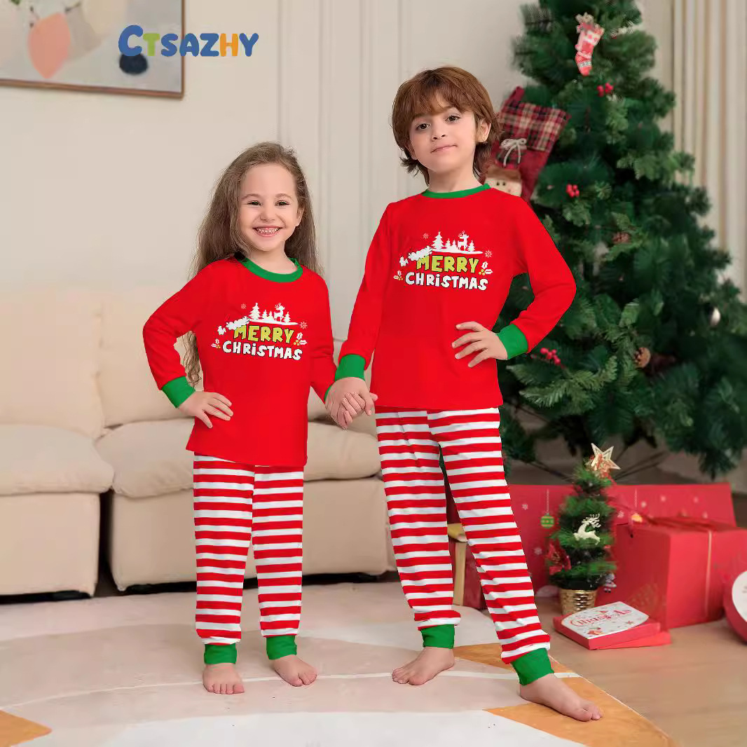 Chrëschtdag Hirschmütz Buschtaf gestreift Chrëschtdag Familljekostüm gedréckt Heemkleeder_voghion.com