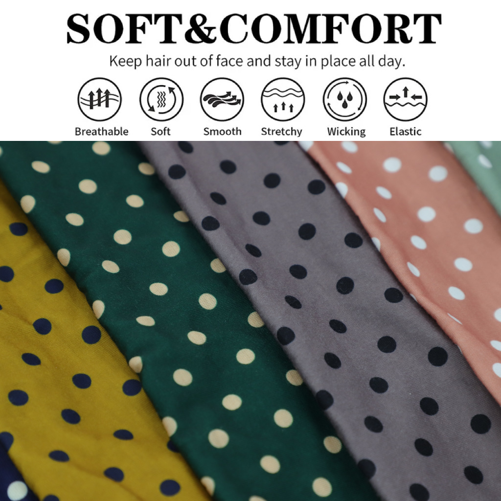 Cross-Border Headband, Sweat-Absorbent and Breathable Sports Headscarf, Running and Fitness Anti-Sweat Band, Yoga Hairband, New Polka Dot Design