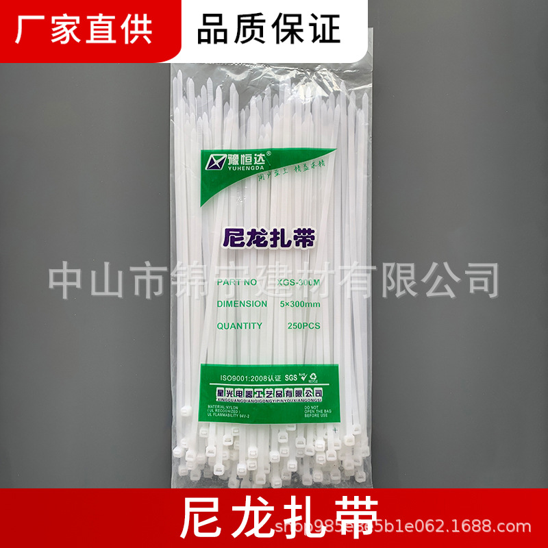 自锁式尼龙扎带5*200mm扎线带500条 固定塑料捆扎带卡扣 强力白色