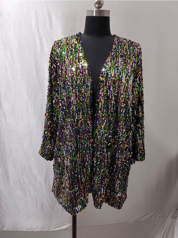 Capa Chaqueta con Lentejuelas de Poliéster Bordado para Fiesta y Espectáculo image 1