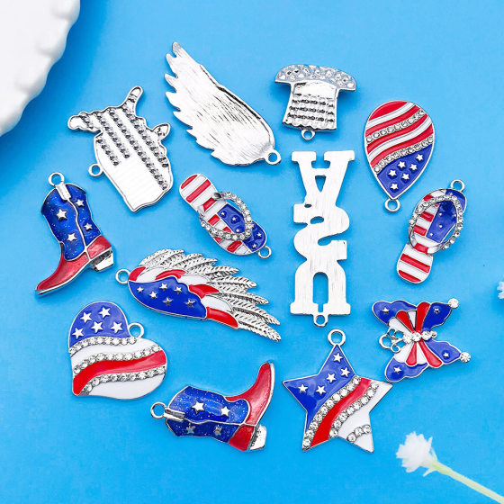 Cross-border oil drop white K mix 13 American Independence Day heart hat five-pointed star wings diy jewelry accessories pendant