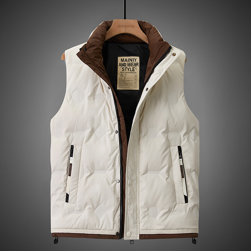 Down Vest Men's Autumn and Winter Collar Down Vest Warm Waistband Sleeveless Down Jacket Vest Fashionable Jacket