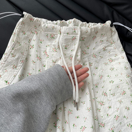 Original fabric# new floral overalls women's Korean-style sweet toe wide leg two-way casual outdoor long pants