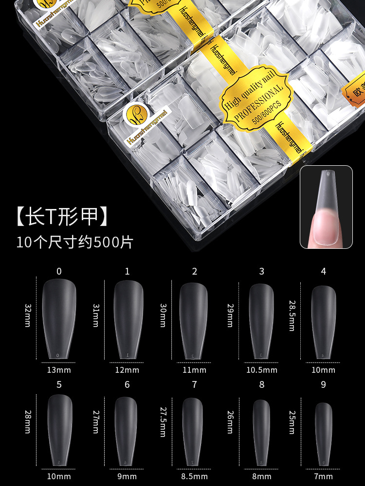 Huasheng pieza de belleza de uñas pegatinas completas europeas y americanas medias pegatinas esmerilado pulido sin costuras-uñas de desgaste libre especial tipo t gota de agua uñas falsas