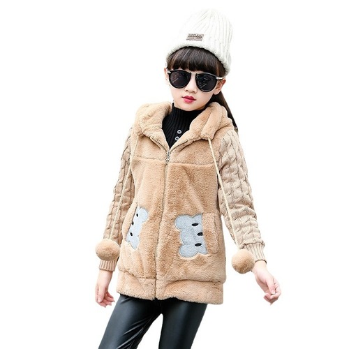 Children's winter hat coat, plush imitation fur, new style, cross-border trade, small bear girl's coat with warm innerwear
