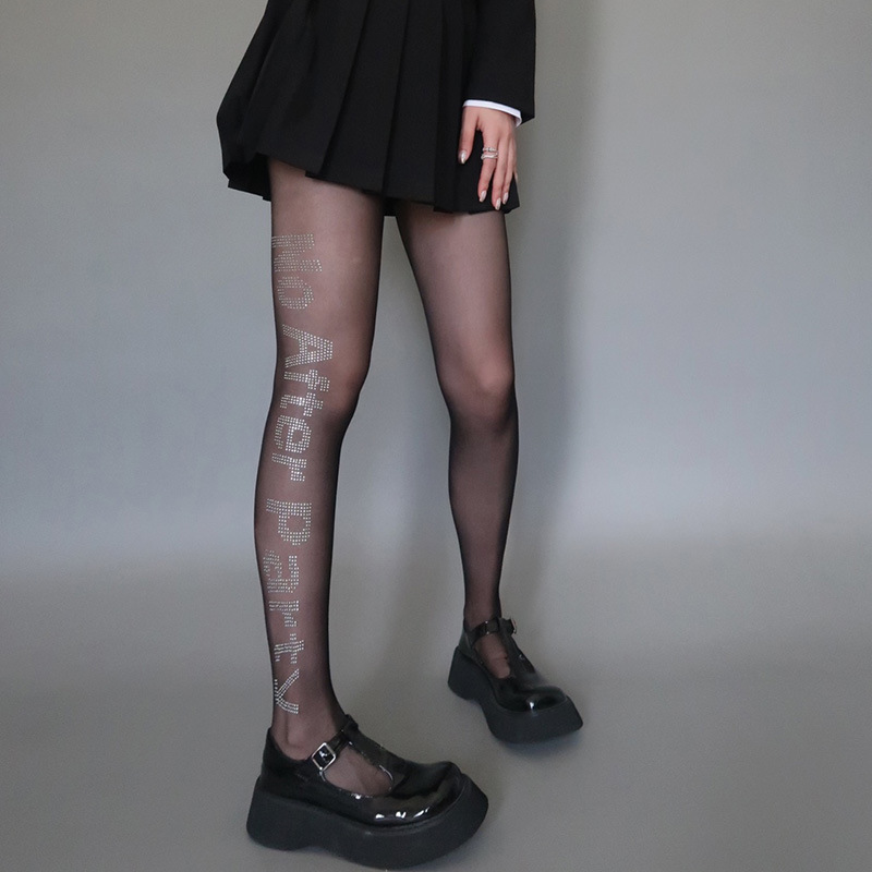 Black silk JK fishnet stockings flash letters socialite style stockings women's fun and empty flesh color pantyhose ultra-thin anti-hook Silk Black silk JK fishnet stockings flash letters socialite style stockings women's fun and empty flesh color pantyhose ultra-thin anti-hook Silk