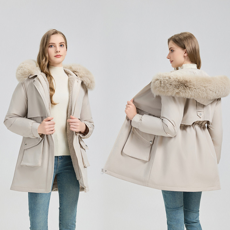 Cross-Border Export New Velvet Parka Cotton Coat Winter down Cotton Coat Mid-Length Korean Style Loose Warm Jacket