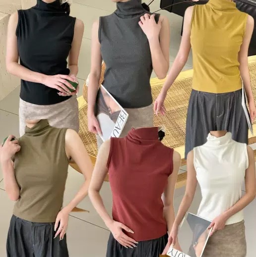 Chaqueta inferior suave de cuello alto chaleco de mujer de color sólido doblado suave pegajoso universal terciopelo delgado calentamiento cómodo camisa de base superior image 1